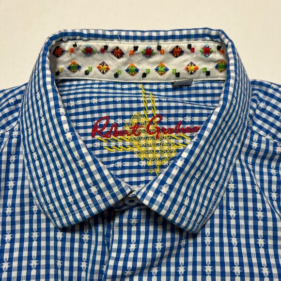 Robert Graham blue & white small plaids men dress shirt - Picture 8 of 8